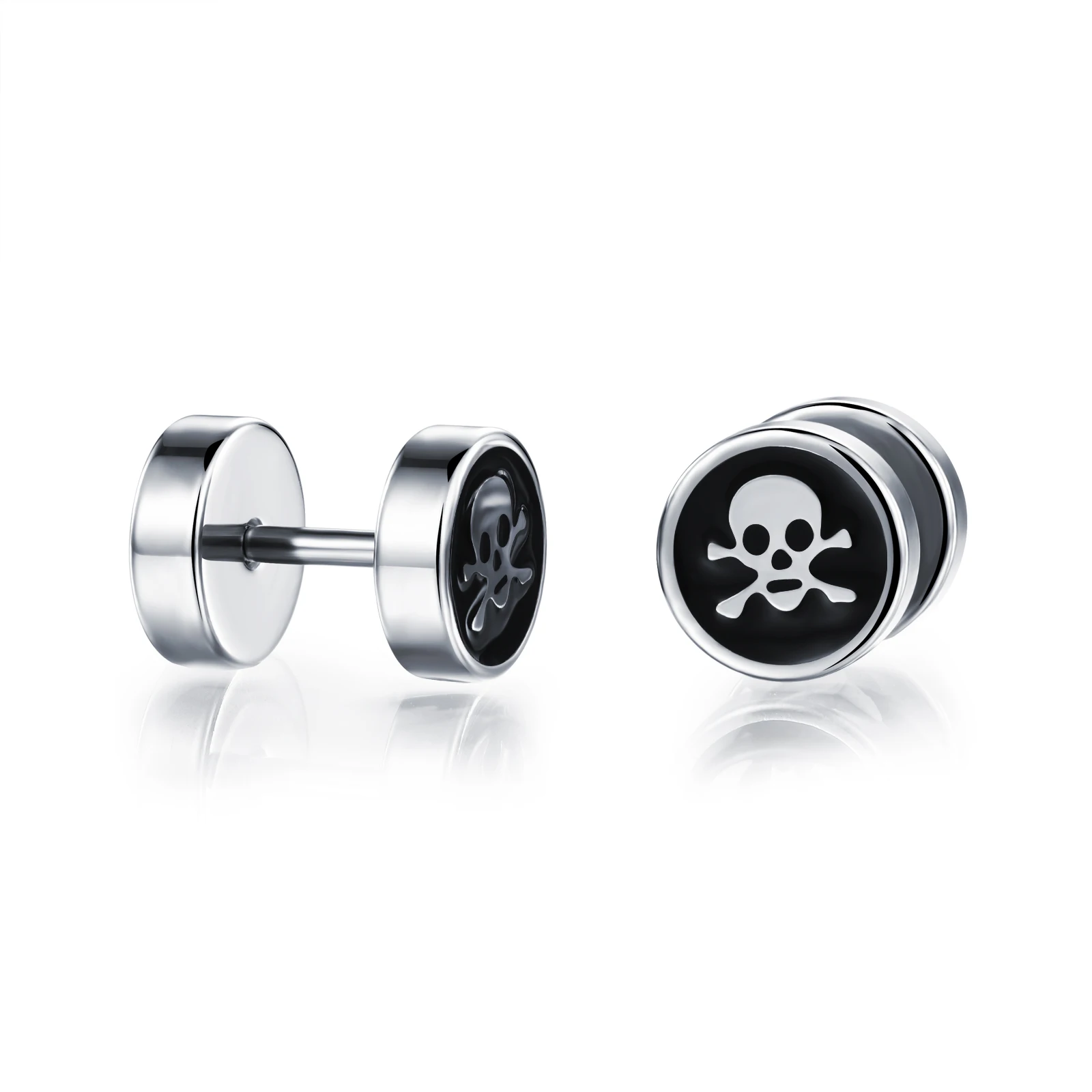 Hypoallergene Ohrstecker aus Edelstahl mit schwarzem Piratenschädel und Kreis, Gothic-Punk-Halloween-dekorativer Schmuck für Männer und Frauen