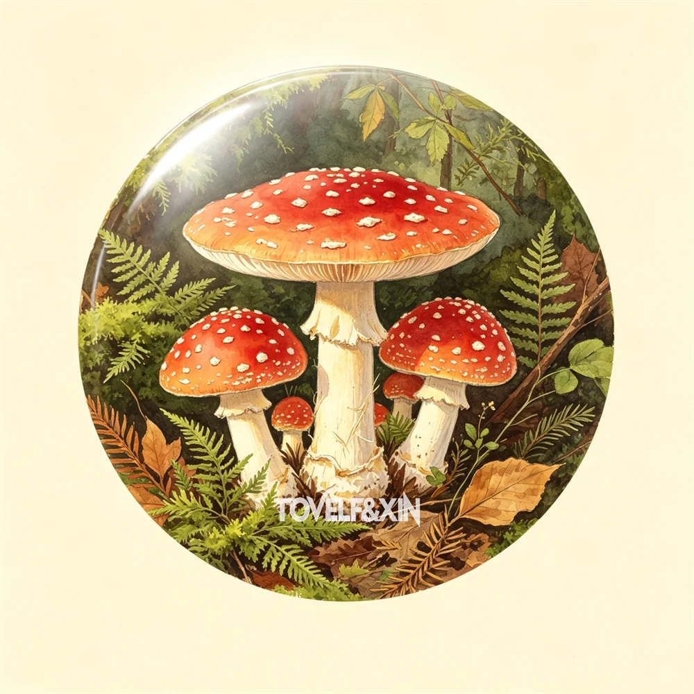 Vintage Mushroom Glass Cabochons Flatback Botanical Watercolor Glass Dome Printed Tiles for DIY Jewelry Making Craft Supplies