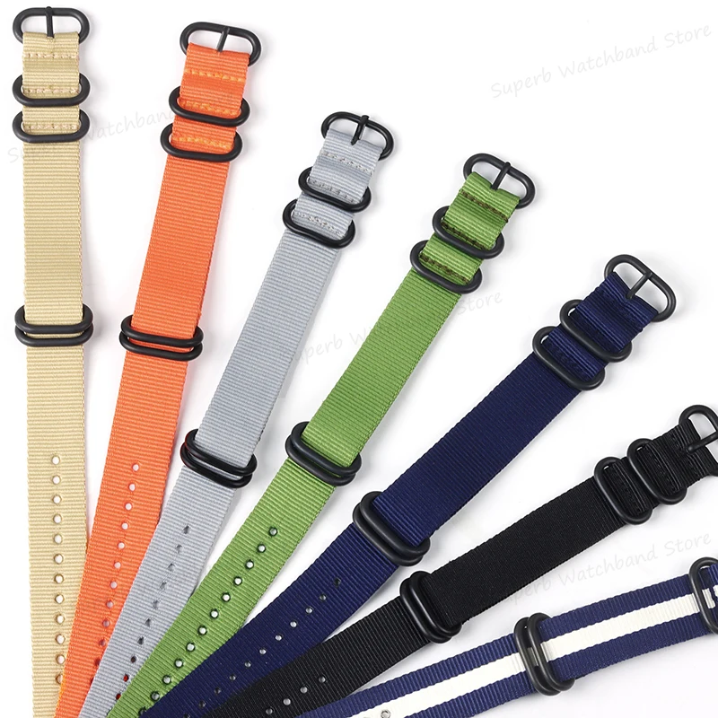 Ремешок тканевый для наручных часов, Универсальный сменный Браслет с черной пряжкой, в стиле милитари, Нейлоновый, 18 мм 20 мм 22 мм