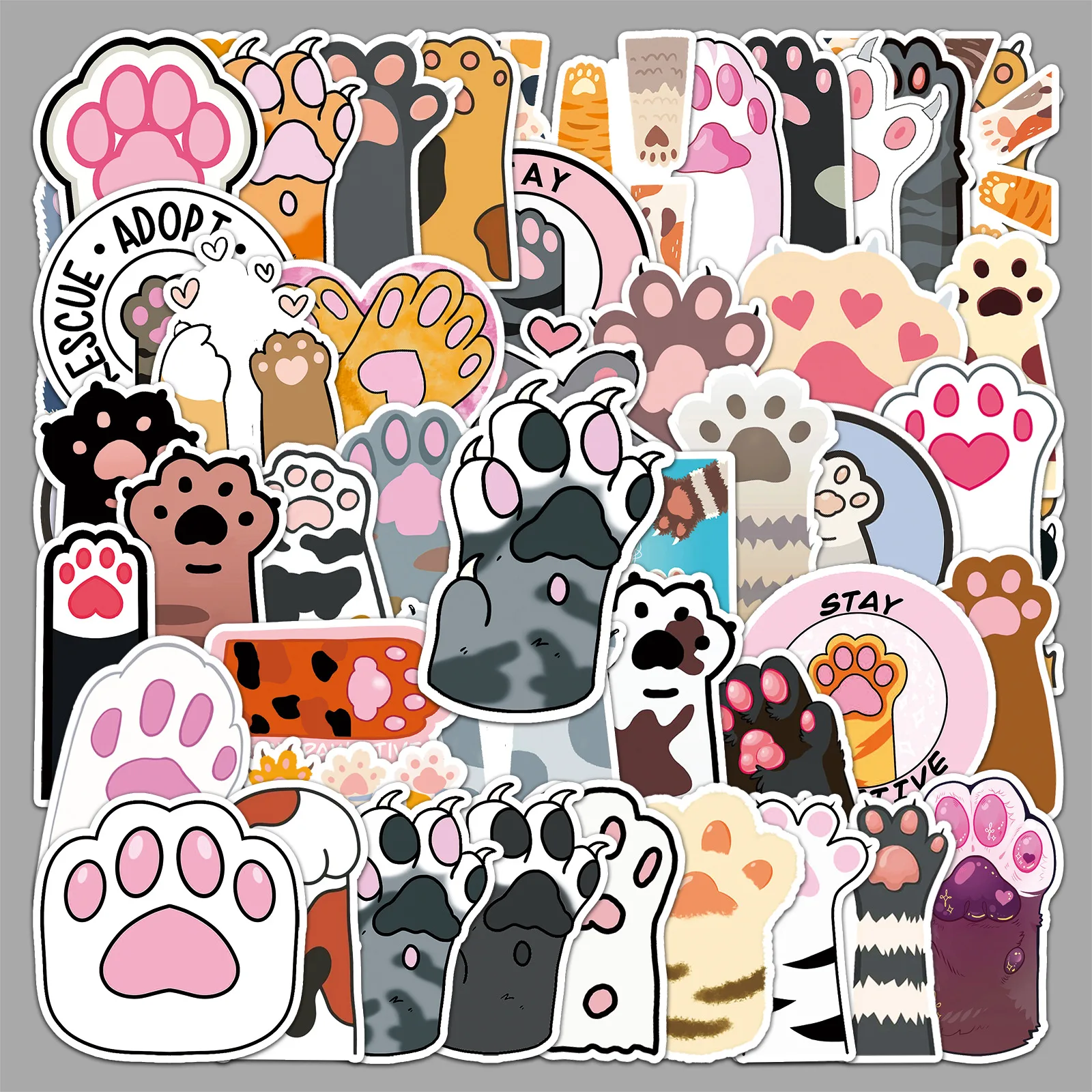 

50PCS Cat Claw Doodle Cartoon Cute Cat Pink Cat Claw Decorative Mobile Case Suitcase Laptop Waterproof Sticker Kids Toy