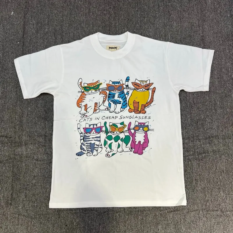 

Cartoon Cat Print Justin Bieber Inspired Tshirt Cotton Street Fashion Tee Unisex Oversized Summer Top Casual Wear