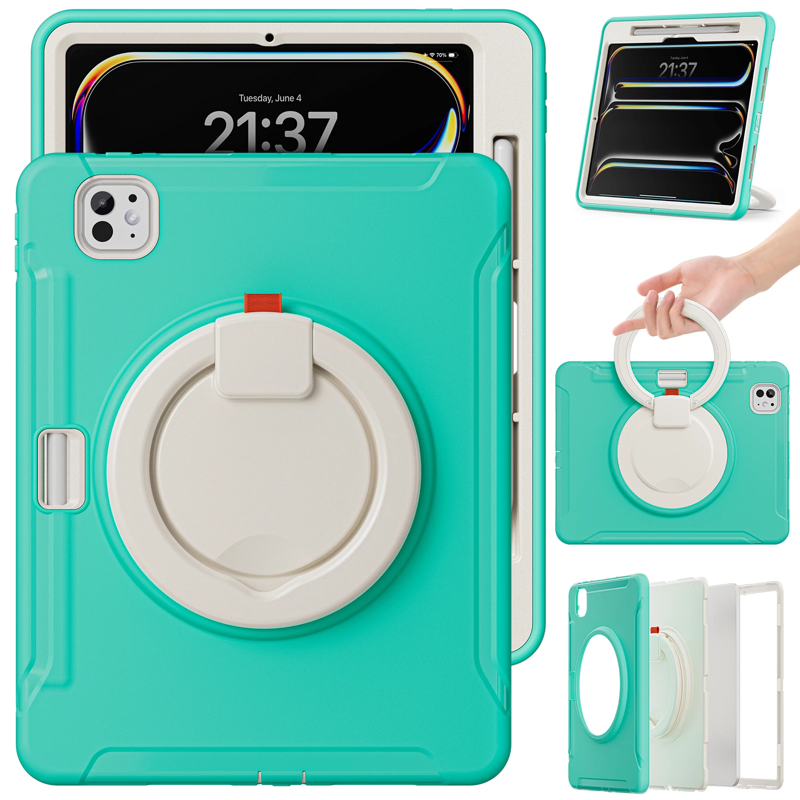 

Чехол-подставка из ПК-ТПУ для Apple iPad Pro 11 2024 M4, модель A2836 A2837 A3006, вращающийся сверхмощный чехол, 3-слойный корпус со слотом для ручки