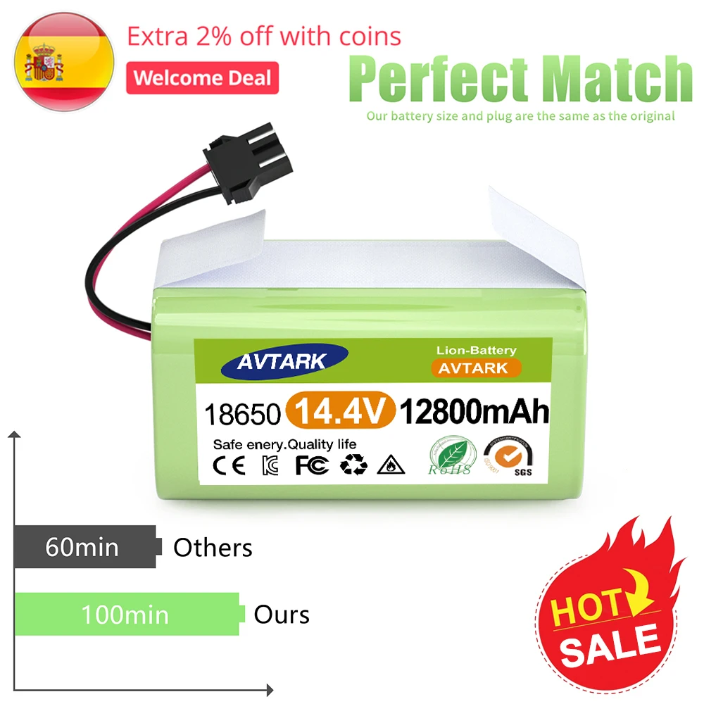 4S1P,18650 14.4V 12800mAh Li-lon battery for Cecotec Conga 1290 1390 1490 1590 vacuum cleaner Genio deluxe 370 gutrend echo 520