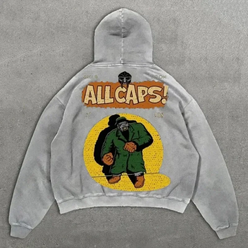 Y2K New Trend Retro Cartoon Print Oversized Hoodie Men\'s Harajuku Punk Hip Hop Gothic Couple Casual Joker Sweatshirt StreetWear