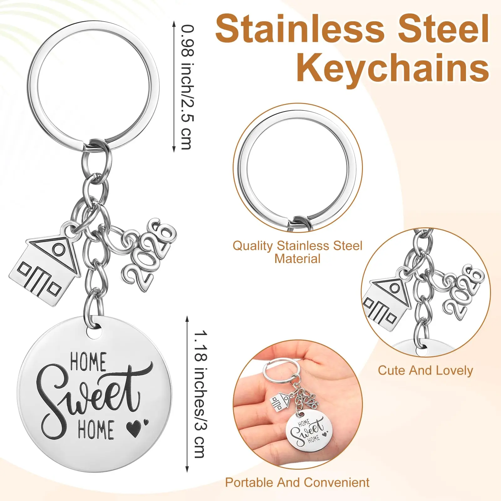 12 Pcs 2026 New Home Keychain Bulk Housewarming Party Favors Metal House Keyring Closing Gifts for Home Buyers
