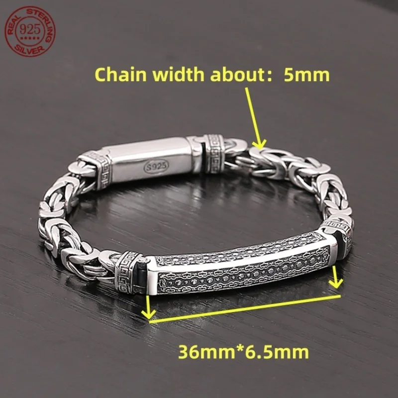 100% S925 Sterling Silver Bracelet 2022 New Fashion Punk Square Safety Totem Woven Chain Pure Argentum Hand Unisex Jewelry Gifts