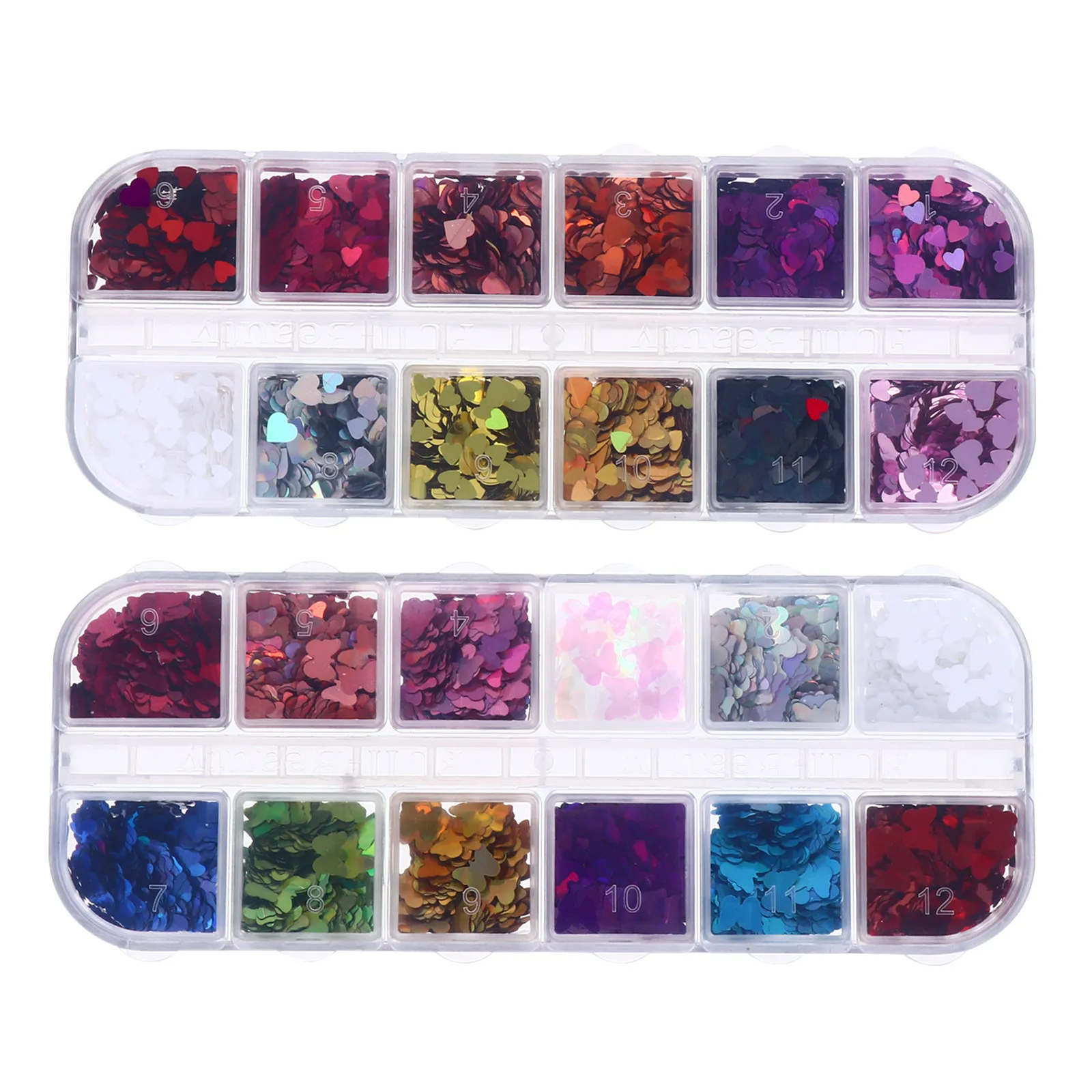 

2 коробки с блестками для маникюра в форме сердца, ультратонкие, красивые блестки для маникюра, для личного или профессионального использования.