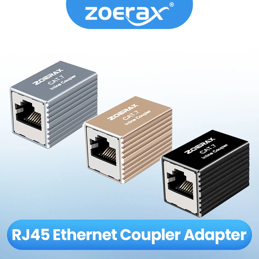 ZOERAX RJ45 10Gbps Ethernet Coupler Adapter Aluminum Alloy Female to Female Compatible with Cat5E Cat6 Cat7 Network Extender