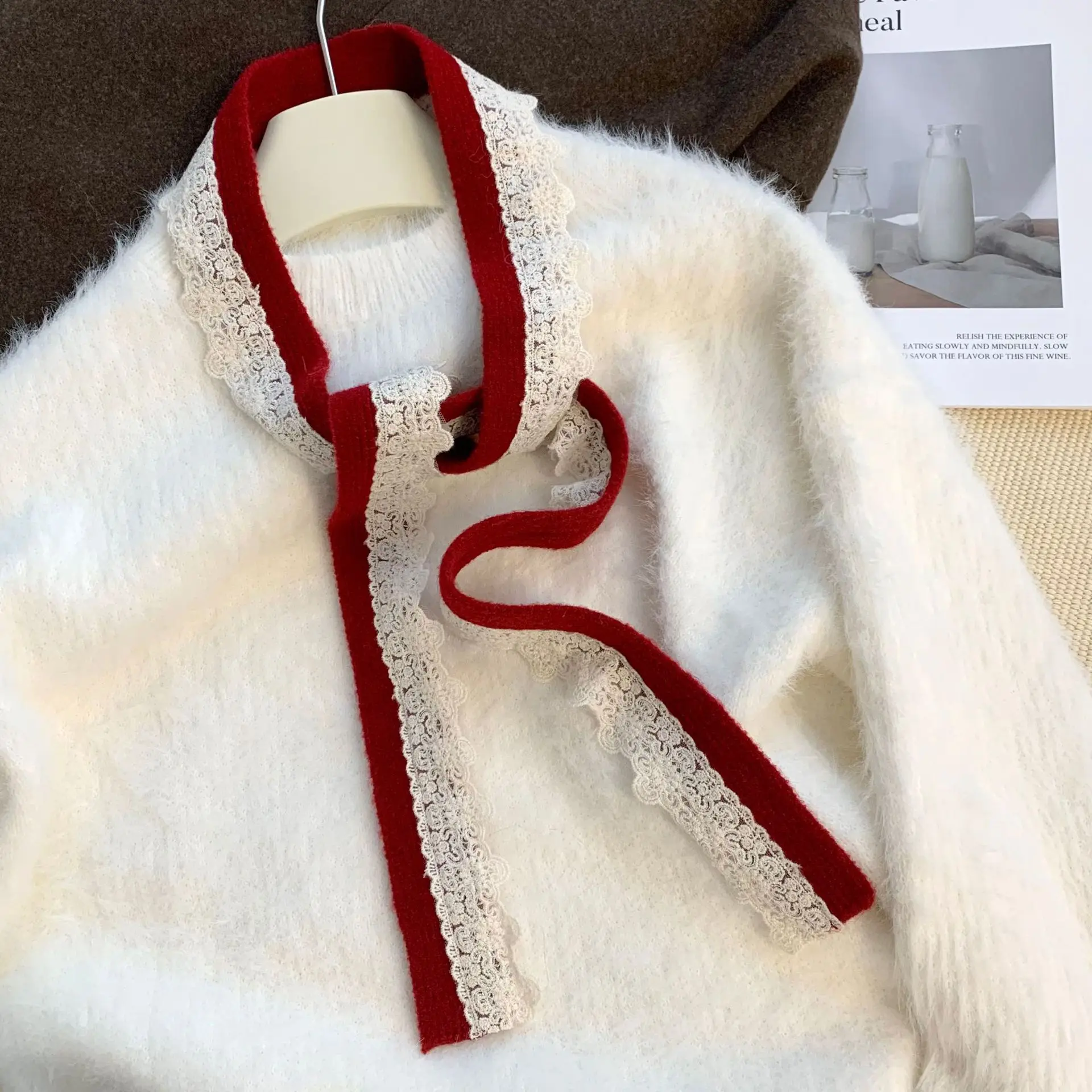 

Korean Style Spring Autumn Knitted Lace Scarf Female Novelty Plaid Sweet Matching Trendy Women's Scarf Fashionable Neck Warmer