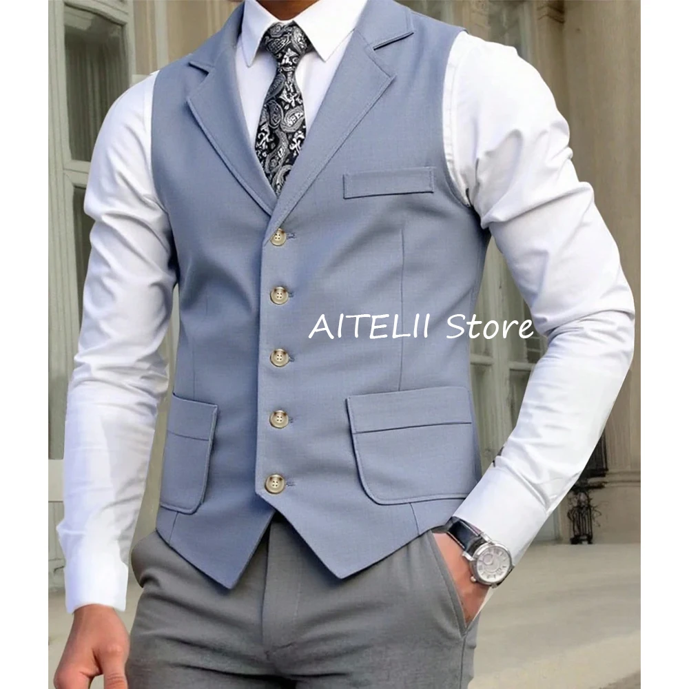 

Мужской жилет Veston, повседневный деловой жилет с квадратными карманами, рабочий летний жилет для костюма, однобортные жилеты, модные костюмы, мужской пиджак, одежда