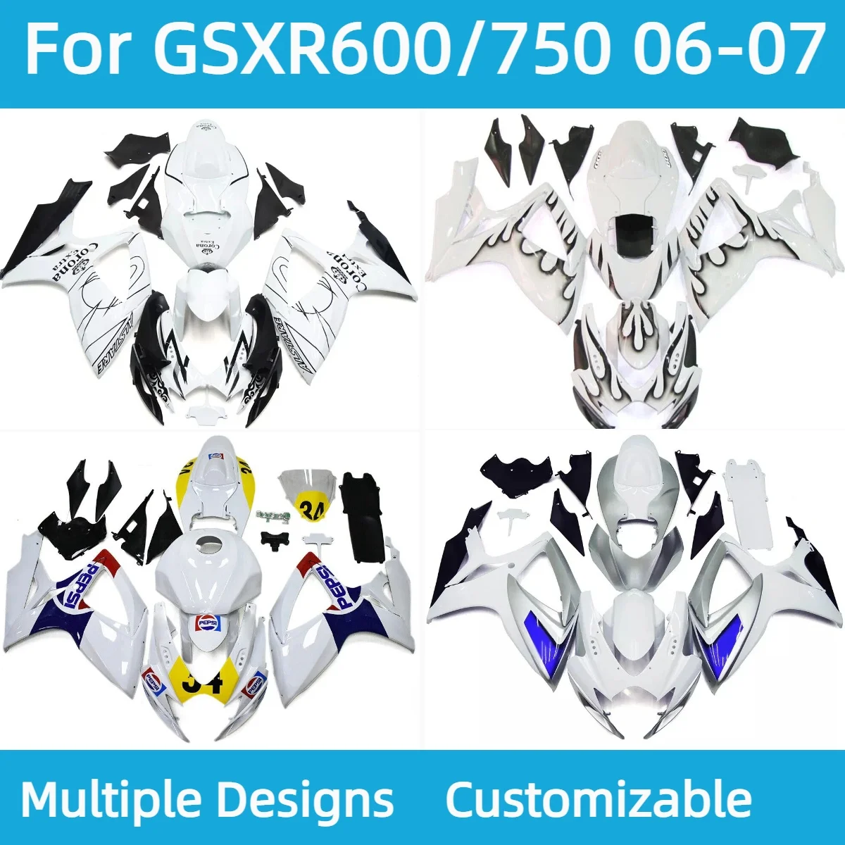 

Детали кузова, обтекатели GSXR 600 750 2006 2007, комплект пластиковых обтекателей для мотоцикла для GSXR600 GSXR 750 06 07