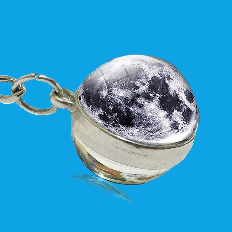 Glow In The Dark Solar System Galaxy Planet Keychain Jupter Moon Earth Mars Sun Double Side Glass Ball Key Chain Pendant Gift