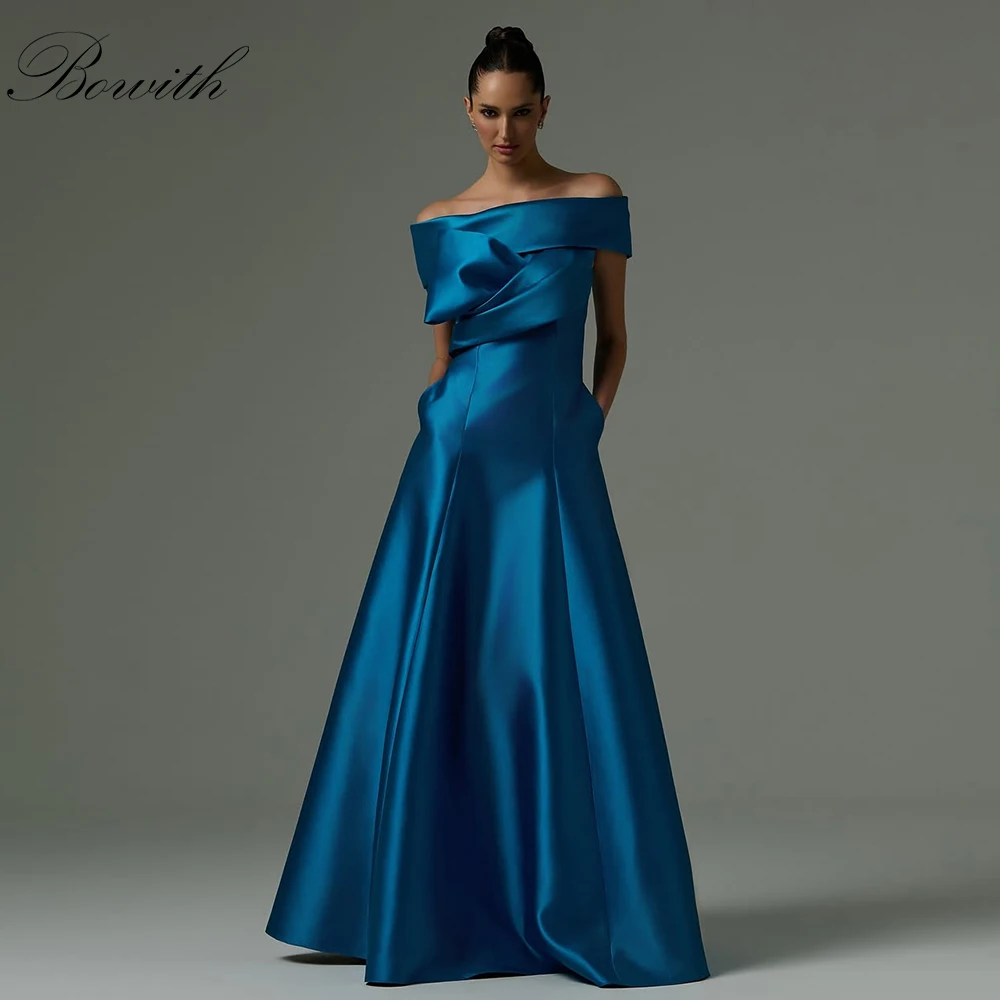 

Bowith Royal Blue Великолепные вечерние платья Атласные вечерние платья Индивидуальное платье для выпускного вечера с открытыми плечами Элегантные вечерние платья