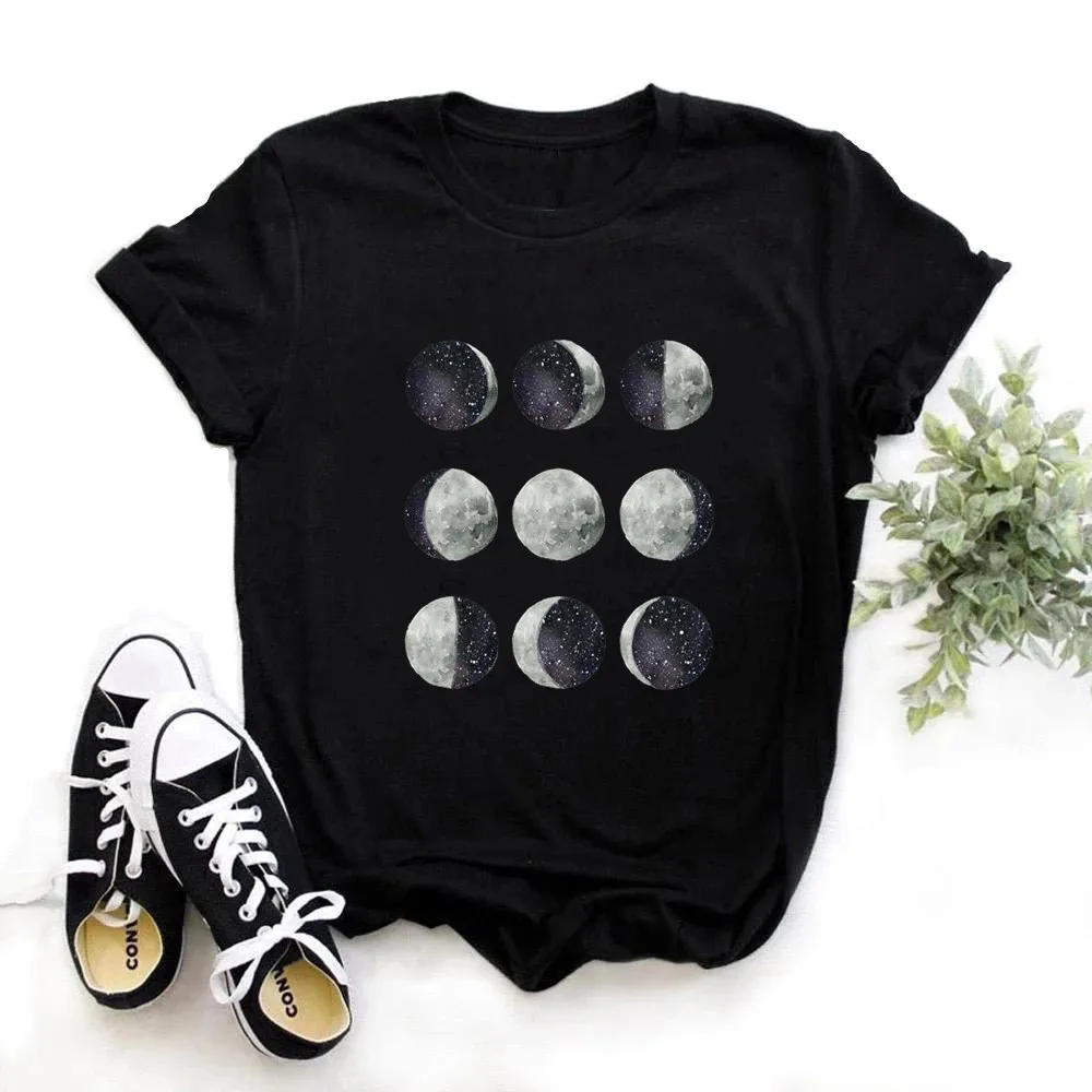 Moon Phase Planet Women Print T Shirt Short Sleeve Shirts Summer T-Shirt Tops Casual Shirt Eclipse Graphic Tops Tees