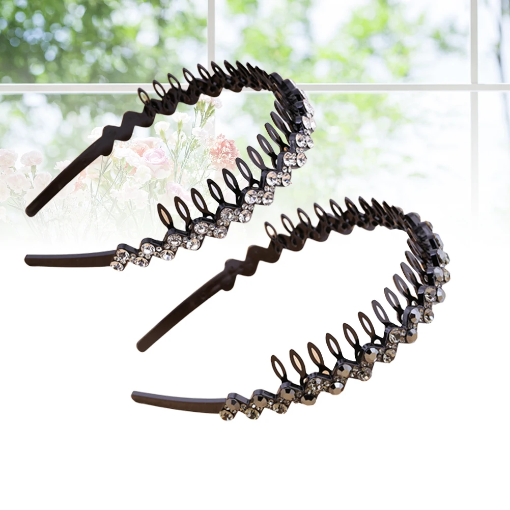 

2Pcs Rhinestone Headband Diamond Hair Clips for Girls Women Party Wedding Tiaras Plastic Headdress Accessories