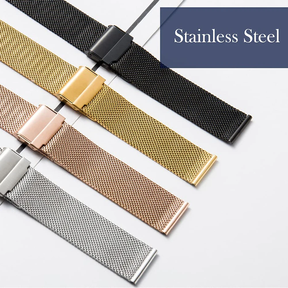 14/16/18/20/22mm Universal Milanese Watchband Quick Release Watch Band Mesh Stainless Steel Strap Wrist Belt Bracelet Silver