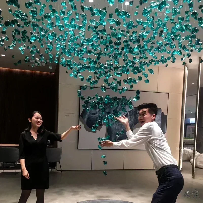 

Luxury Crystal LED Ceiling Chandelier Modern Glass Stone Stair Long Pendant Lamp Villa Mall Commercial Decor Hanging luminaire