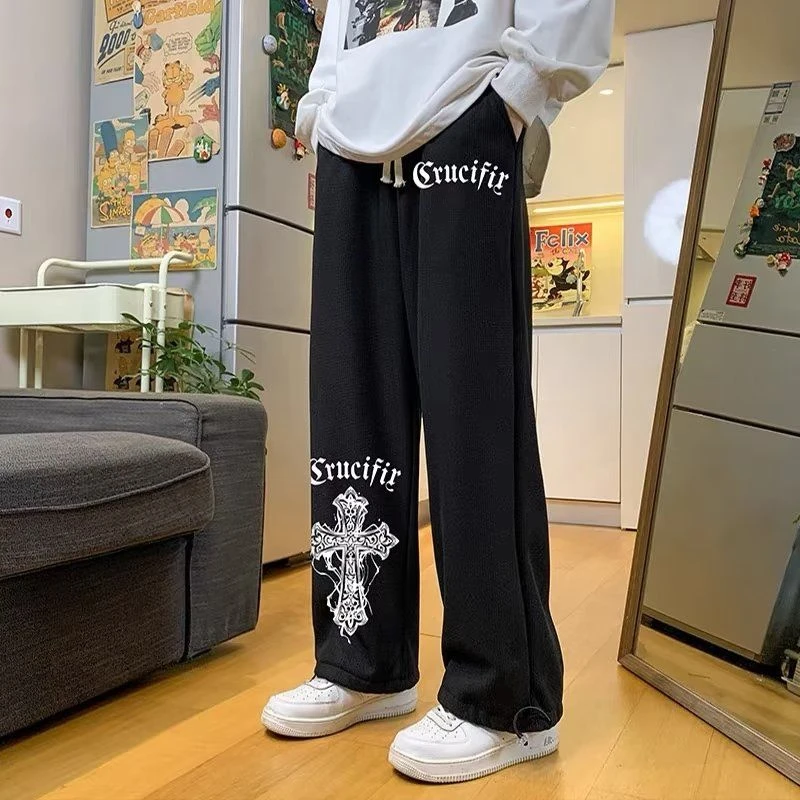 

Cross Shaped Sweatpants Men's Autumn and Winter Style American Sports High Street Plus Loose Straight Leg Casual Wide Leg Pants