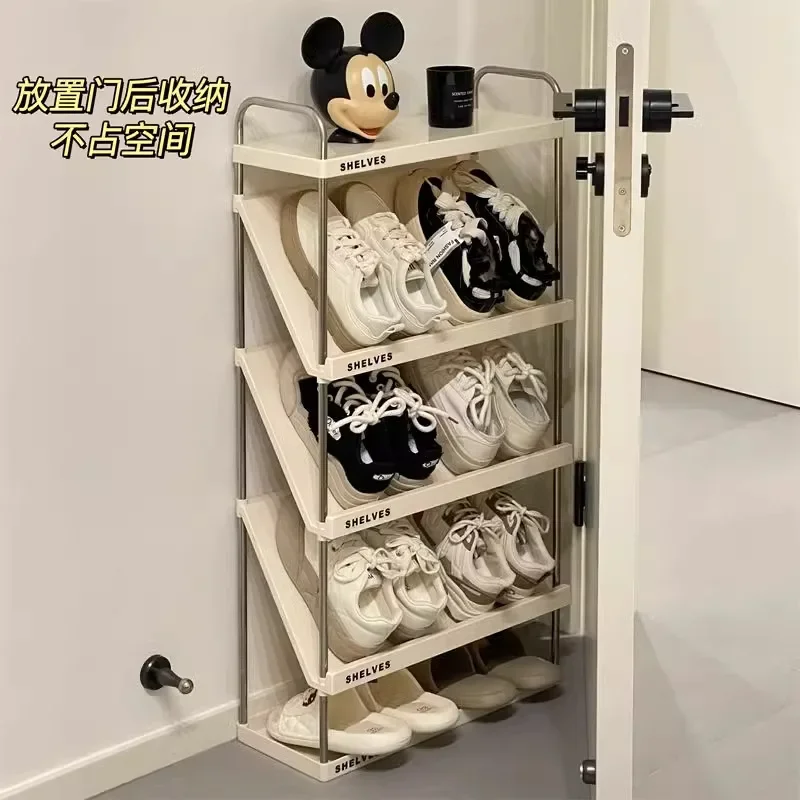 Ultra-thin Shoe Rack Simple Indoor The Home Multi-layer Diagonal Storage Slippers Stainless Steel Shoe Cabinet