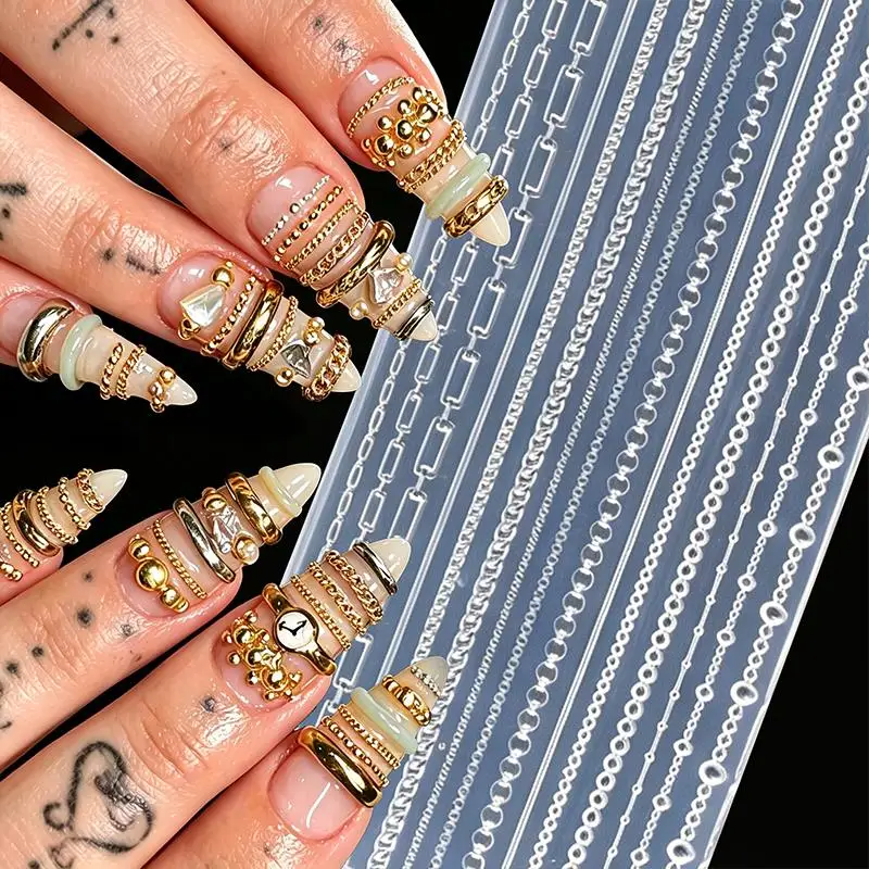 1Pcs 3D Chain Silicone Nail Mold Multiple Hollow Chains Transparent Embossing Nail Template Reusable DIY Manicure Charms Stencil