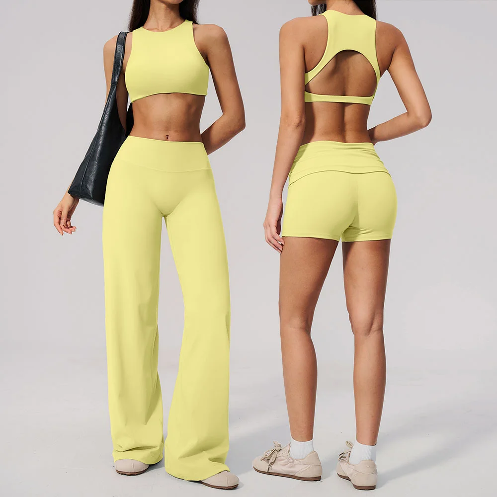 Summer Yoga Suit Women's Tracksuits Workout Shockproof Crop Bras Gym Clothing High Waist Sports Yoga Pants Female Fitness Suit