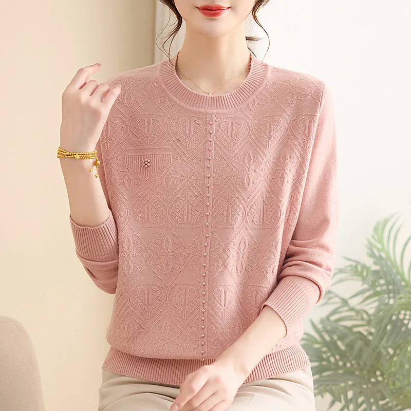 

Korean Popular Clothes Long Sleeve Tops For Woman Blouse Spring Autumn Hot Women's Sweater Middle Aged Mother Pollover Jumper