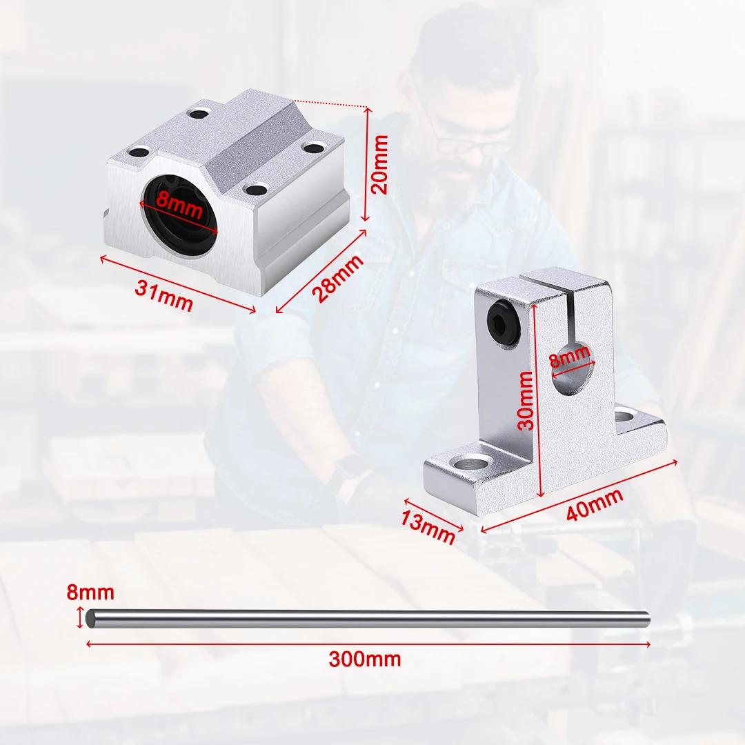 New 8mm 300mm Linear Rail Shaft With SK8 SCS8UU Guide Support Bearing Slip Motor