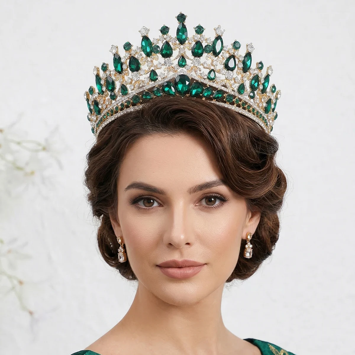 Green Crystal Tiaras and Crowns for Women Wedding Bridal Hair Accessories Baroque Vintage Rhinestone Head Jewelry Diadems image 2