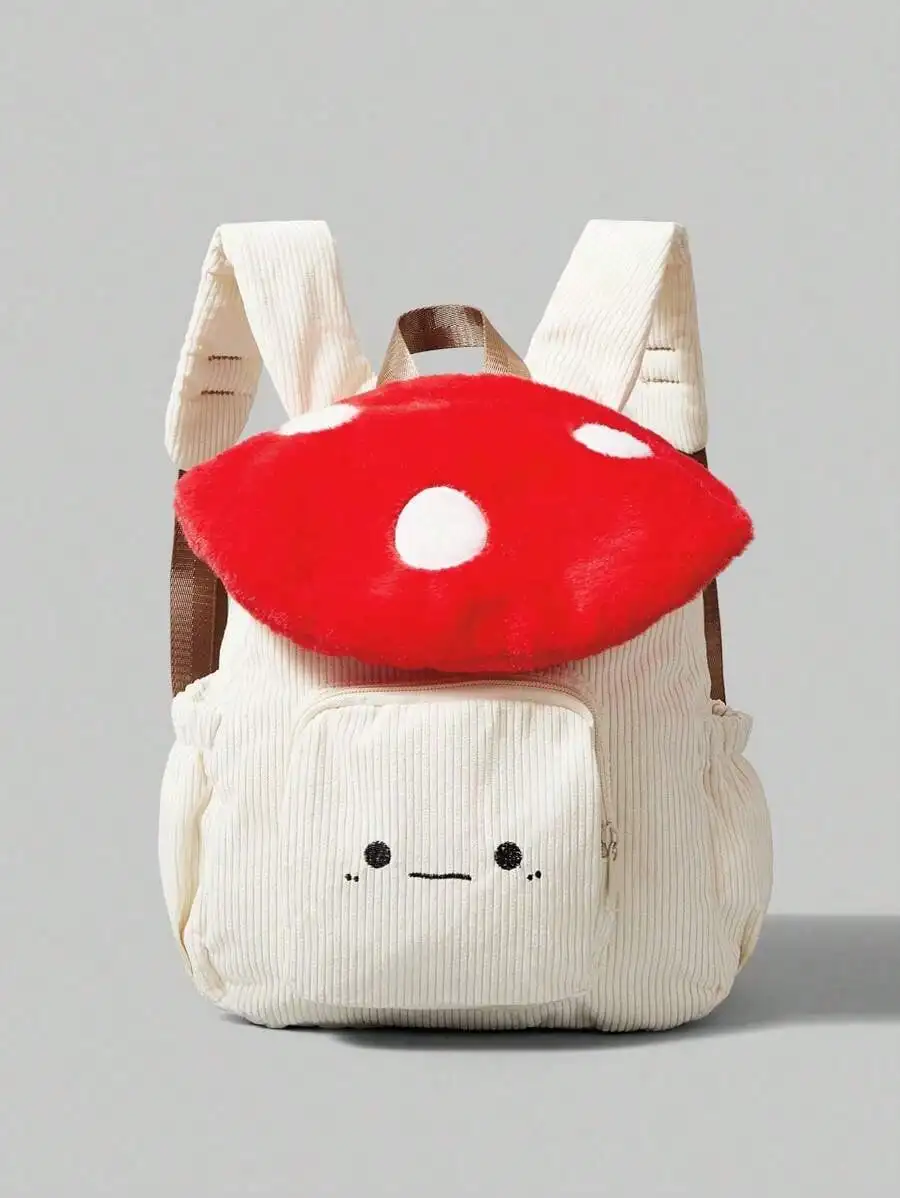 

Free Shipping on Orders Over $29Kawaii Women's Stylish Corduroy Backpack With Mushroom & Smile Embroidery Design ,White Polka Dot Contrast, Large Capacity - Perfect For Back To School Season, Perfectly Matching With Backpack Accessories, Preppy Backpack F