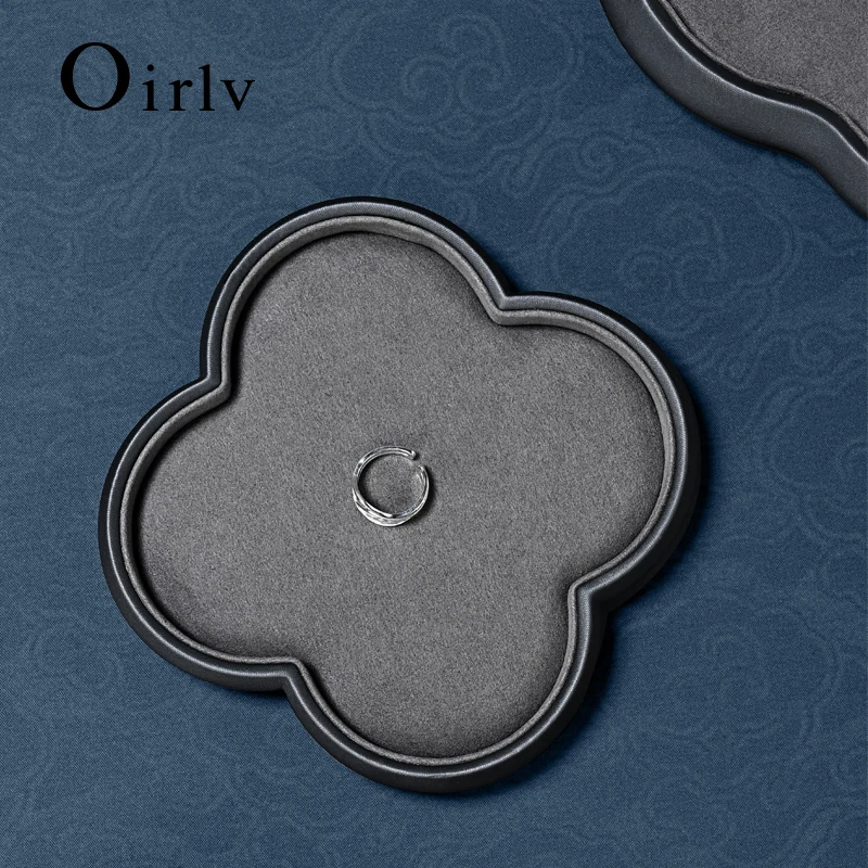 Oirlv Jewelry Tray and Display Stand Grey Suede-like Pu Leather Double-layer Design Suitable for Jewelry Store and Families