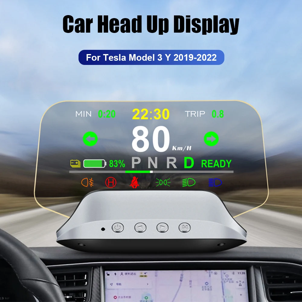 T3 HUD Car Head Up Display Battery Tester Clock Speedometer On Board Computer Test Interior Mirror Projector For Tesla Model 3 Y