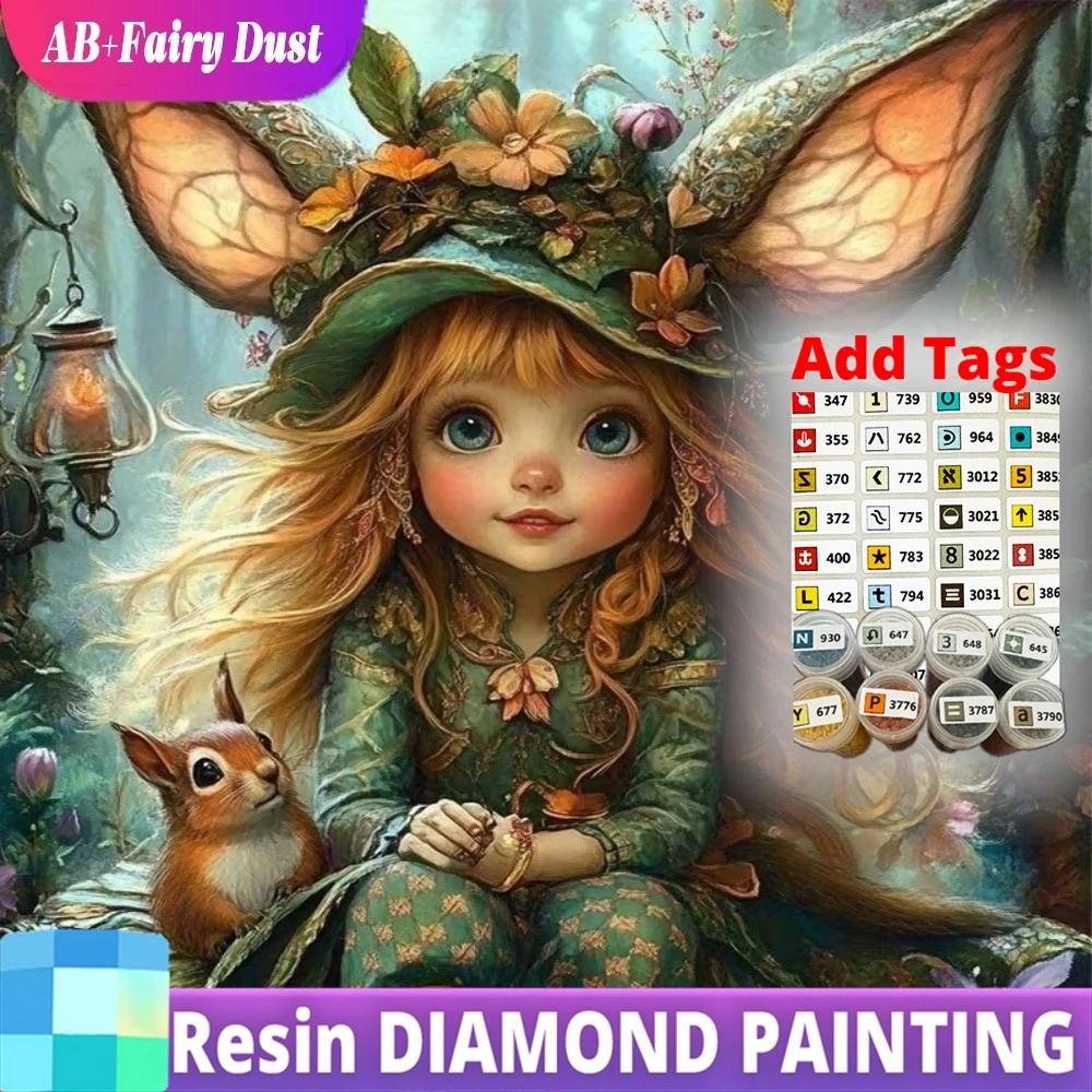 

Алмазная мозаика AB Fairy Dust: Портрет девочки-эльфа с белкой, полная квадратная/круглая вышивка, DIY картина, мультяшный дизайн
