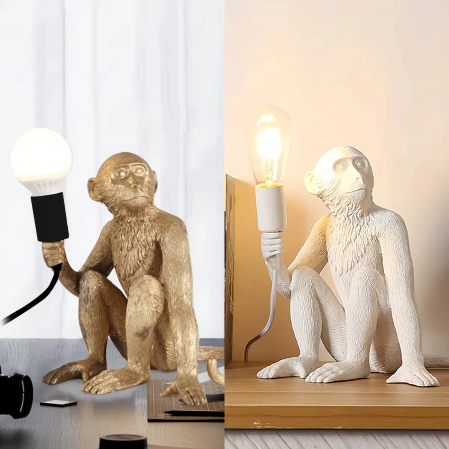 Monkey Table Lamp Sitting Monkey Light Creative Desk Lamp Vertical Resin Table Light Gift   Office Bedroom Décor