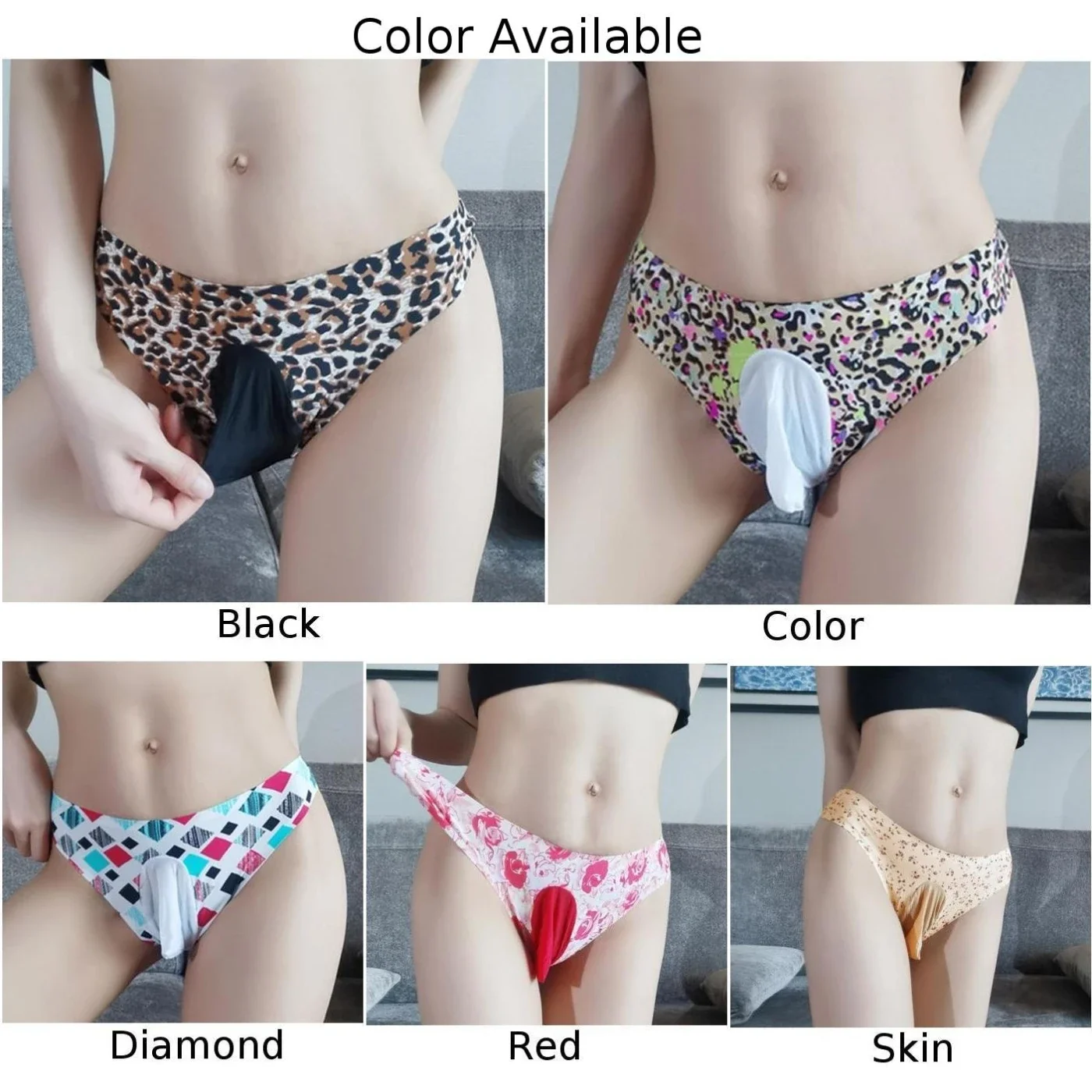 Men\'s Ice Silk Ball Pouch T-Back Thong Sexy Leopard Print Sissy Pouch Lingerie Panties Seamless Breathable Crossdress Underwear