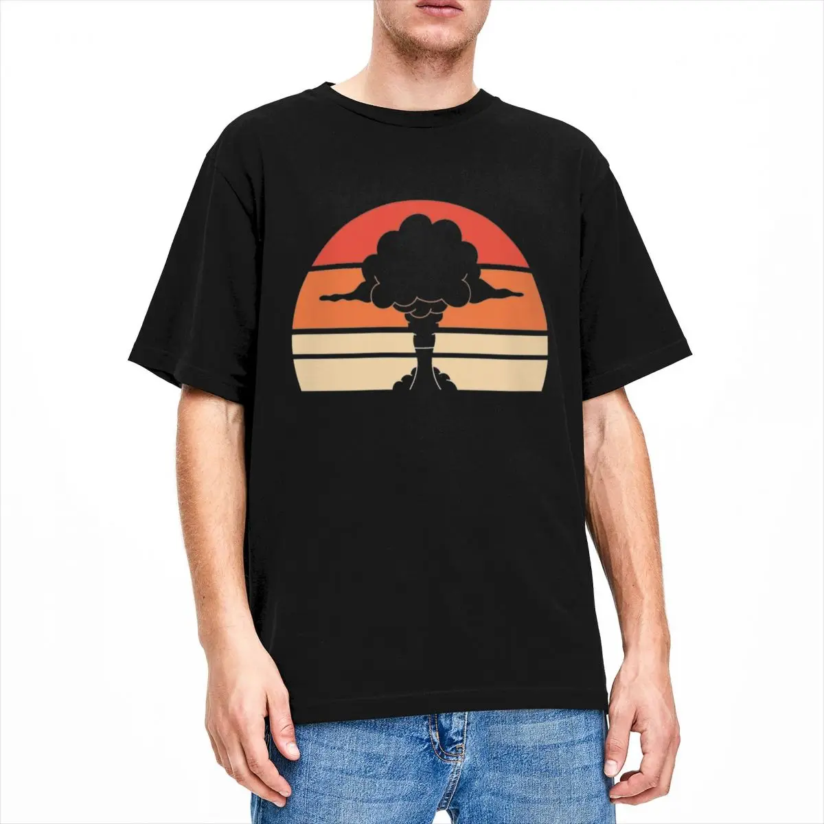 เสื้อยืดลาย Nuclear explosin The Sun เสื้อยืดวินเทจสำหรับฤดูร้อนเสื้อยืดคอตตอนแท้สำหรับพิมพ์ลายแขนสั้นคู่รัก