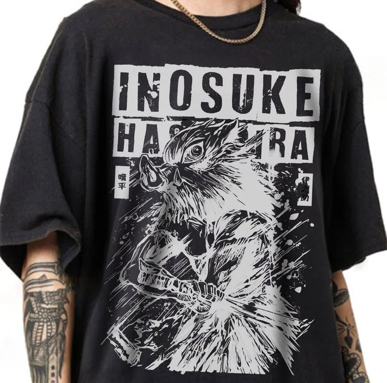 

Demon Slayer T-shirt, Inspired Anime Inosuke Hashibira T-shirt Black- Anime Gift