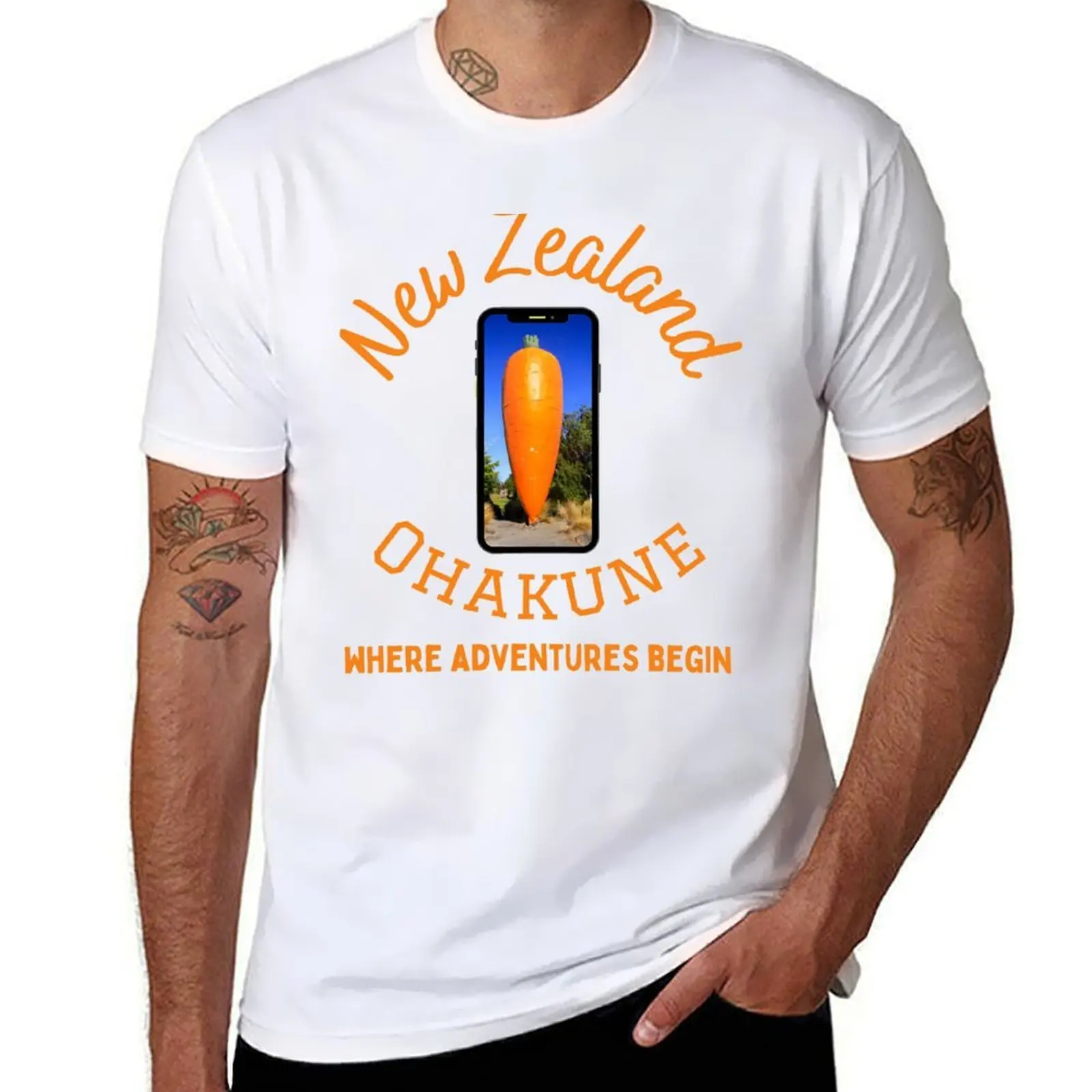

New Zealand Ohakune Giant Carrot Where the Adventures Begin T-Shirt cotton t shirt man funny t shirts dark humor T-Shirt