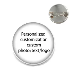 Customized Brooch Backpack Badges Pin Personalized Photo Text Logo Baby Patterns Glass Cabochon Brooches Men Women For Gift