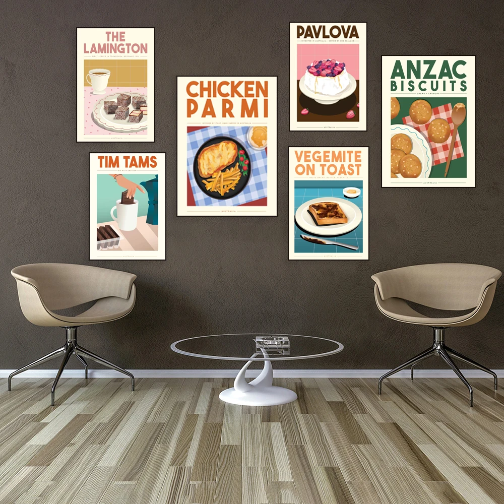 Australian food, fairy bread, cookies, cakes, smashed avocado jam, restaurant wall kitchen decoration poster canvas print