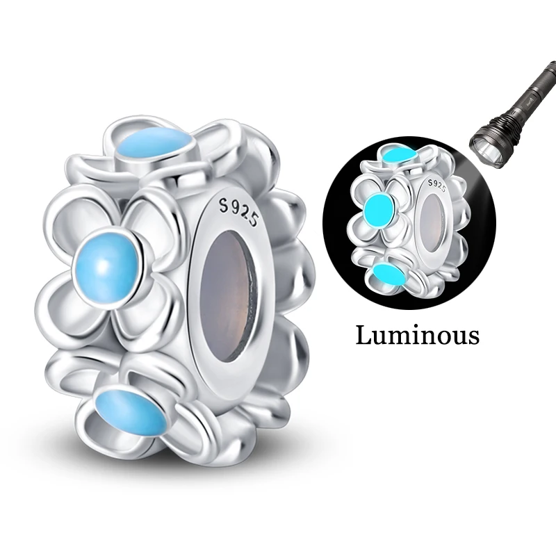 

Popular 925 Sterling Silver Luminous Flower Fixation Charms Bead Fit Original Bracelet DIY Women Wedding Jewelry Gift