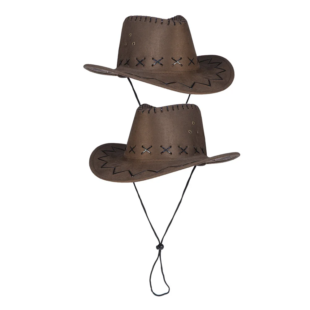 

2pcs Cowboy Western Style Adjustable Party Hat For Dress Up Costume Accessory Cowgirl Hat For