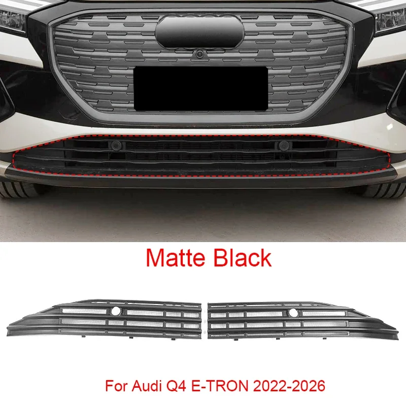 2pcs Car Modify Front Bumper Center Intake Grille Cover For AUDI Q4 E-TRON 2022-2026 Front Upper Lower Buckle Insect Proof Net