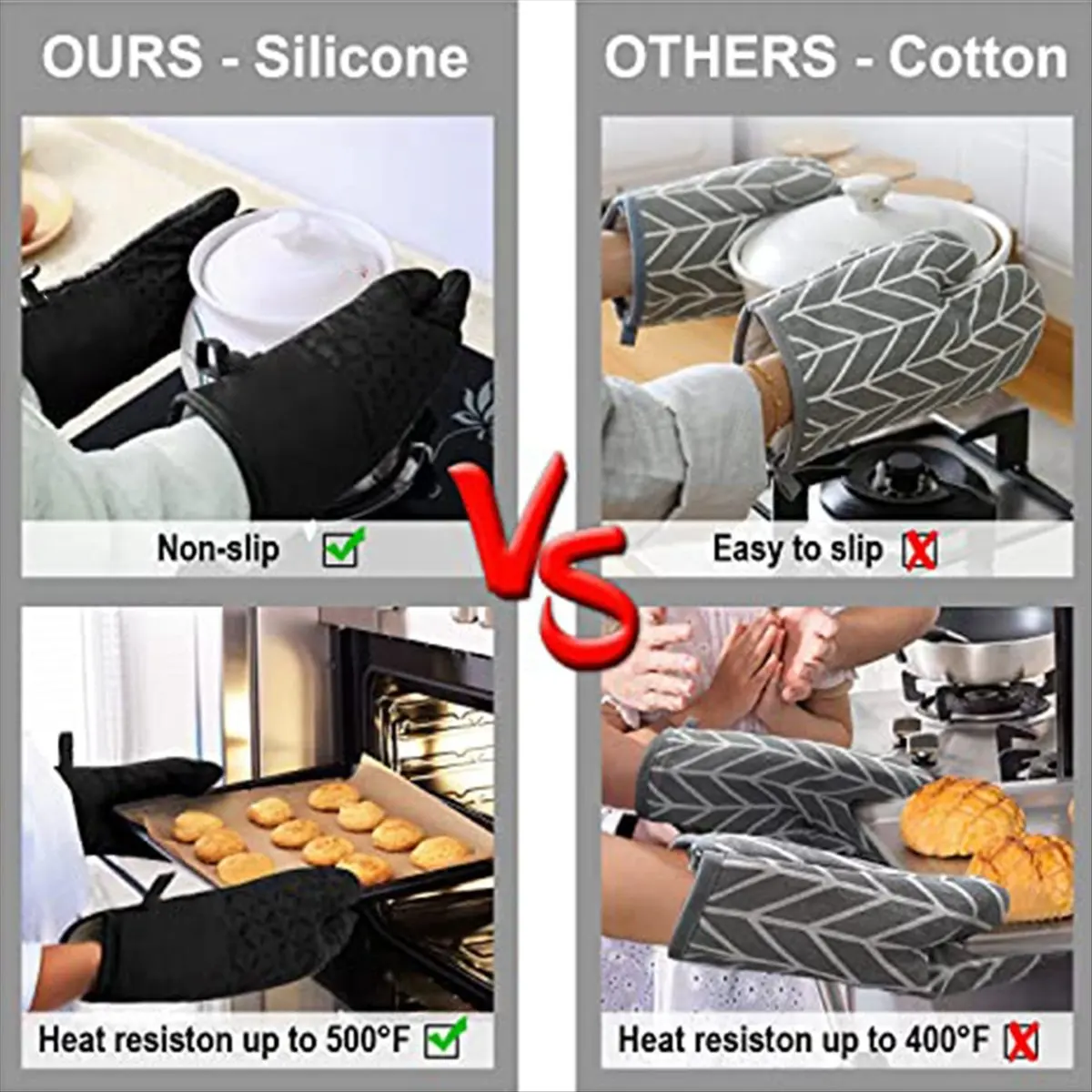 A67T NEW Non-Slip Silicone Oven Gloves Cotton-Lined Heat-Resistant Gloves Microwaveable Cotton Baking Oven Gloves