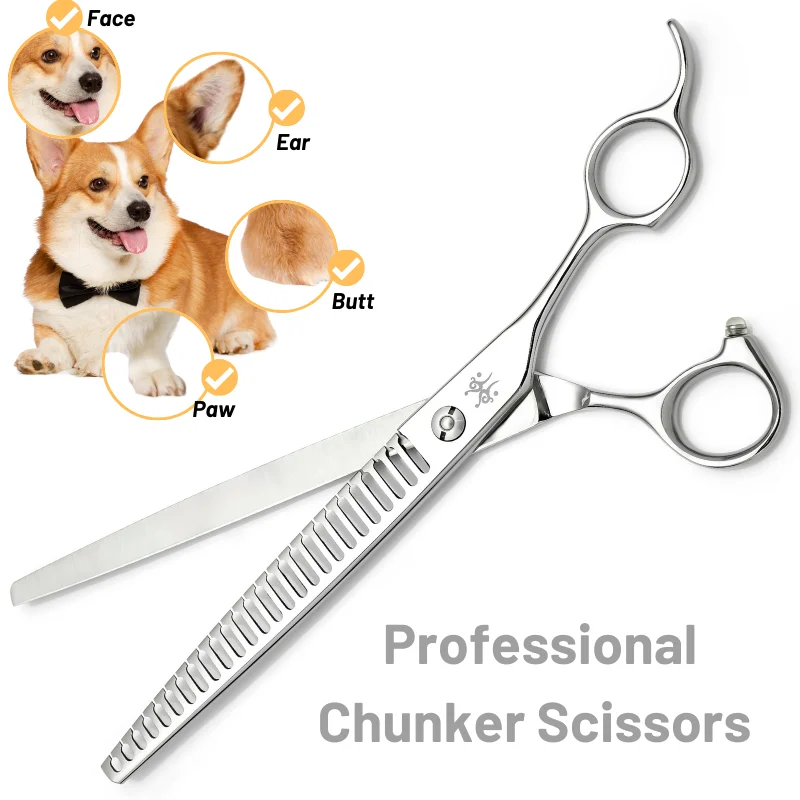 7.5inch Teeth Chunkers Shears VG10 Stainless Steel Ergonomic Design Professional Pet Grooming Scissors Barber for Dog Cat Rabbit