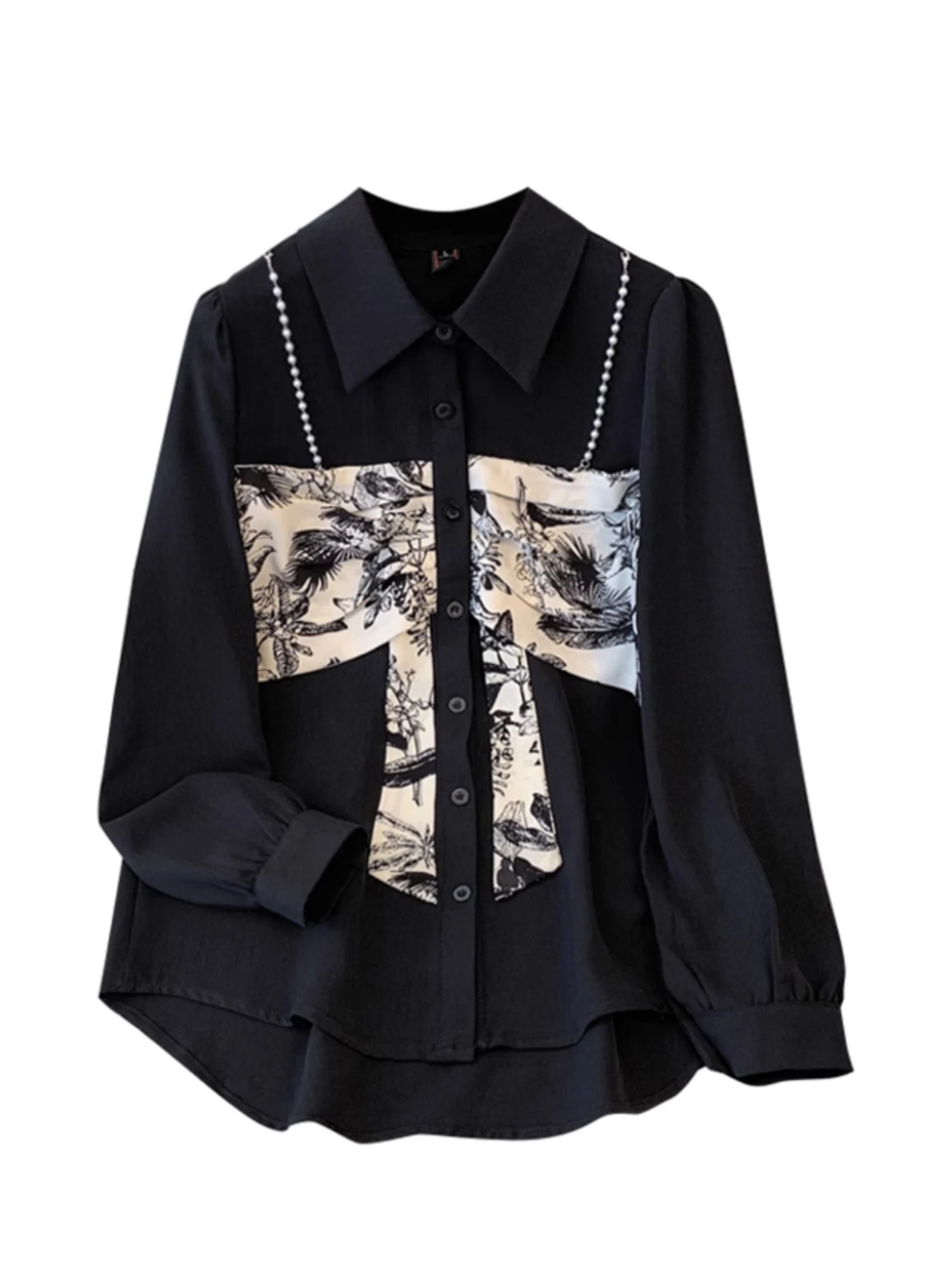 

Women Black Gothic Embroidery Shirts Blouses Vintage Elegant 2000s Chinese style Long Sleeve Shirt Fashion Clothes Spring Autumn