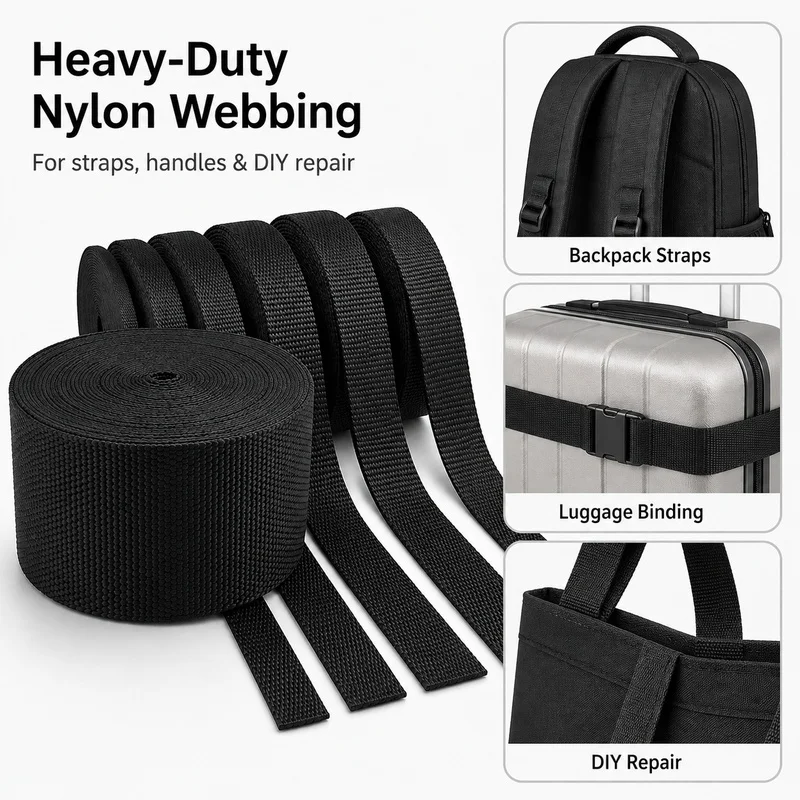 1Pc 10M 25mm/38mm/50mm Polyester Webbing Strap Heavy Duty for Backpack Shoulder Handle Compression Luggage Belt Binding Repair