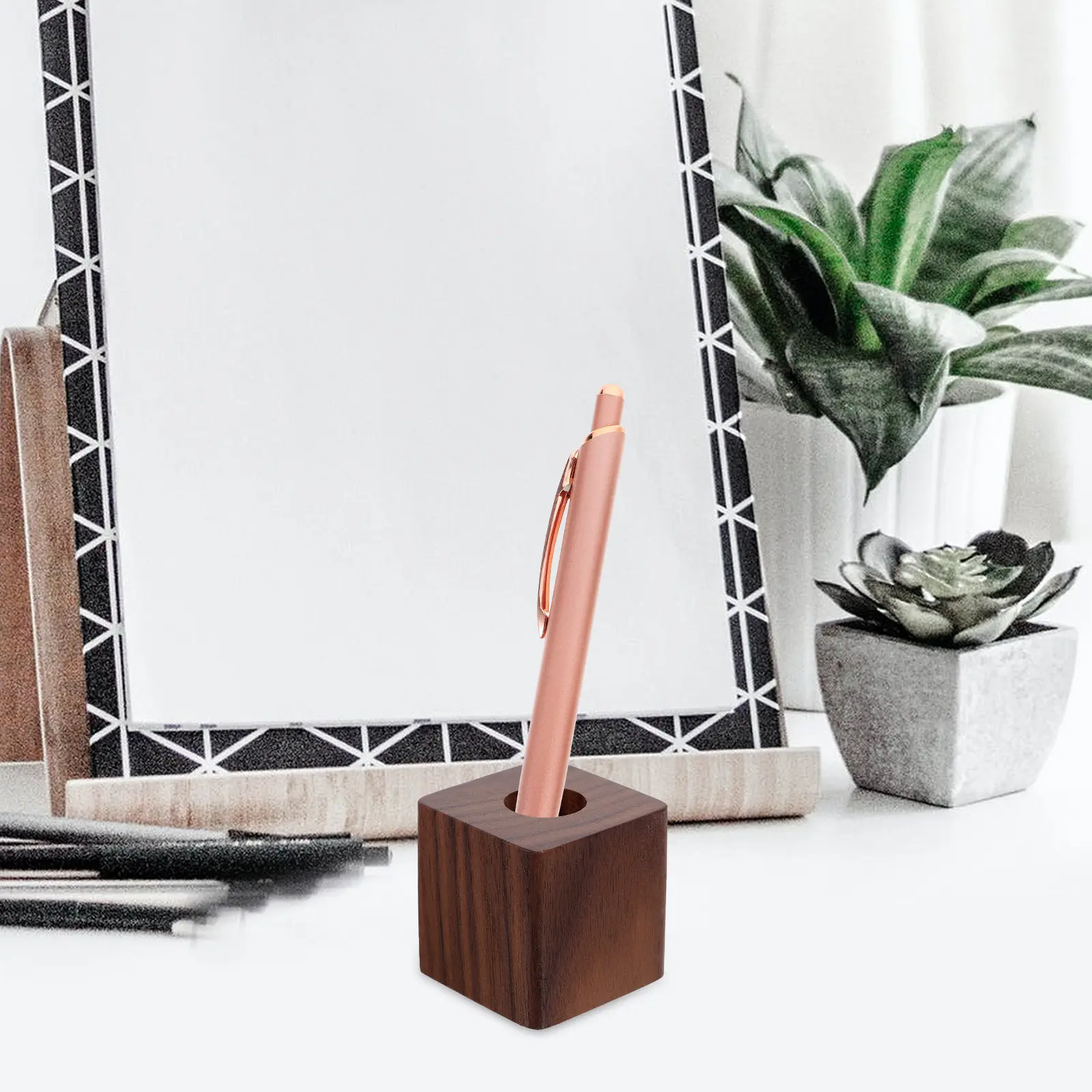 Walnut Wood Pen Stand Holder for Fountain Pens – Compact Desk Organizer & Office Accessory