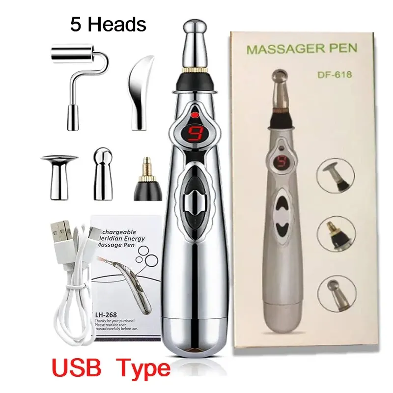 Women 9 Gears Body 5-in-1 Back Arm Energy Meridian Tired Electric Pen Muscle Relax Body Deep Tissue Massage Tool New 2024 Men