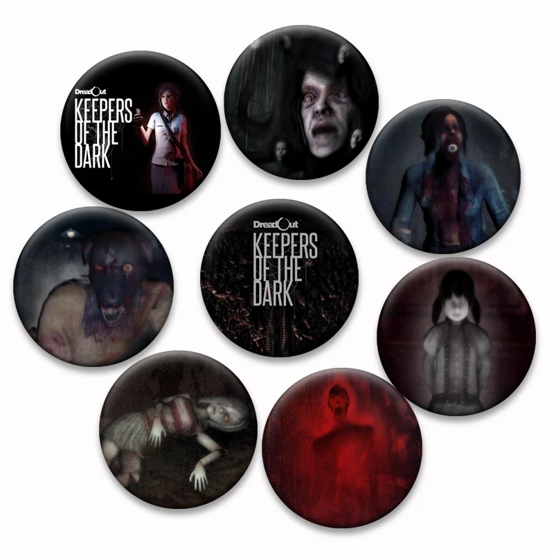 

Round Exquisite Handmade Brooches Horror Adventure Puzzle Game Dread Out Pins for Backpack Accessories Susuk Lady Anime Badge