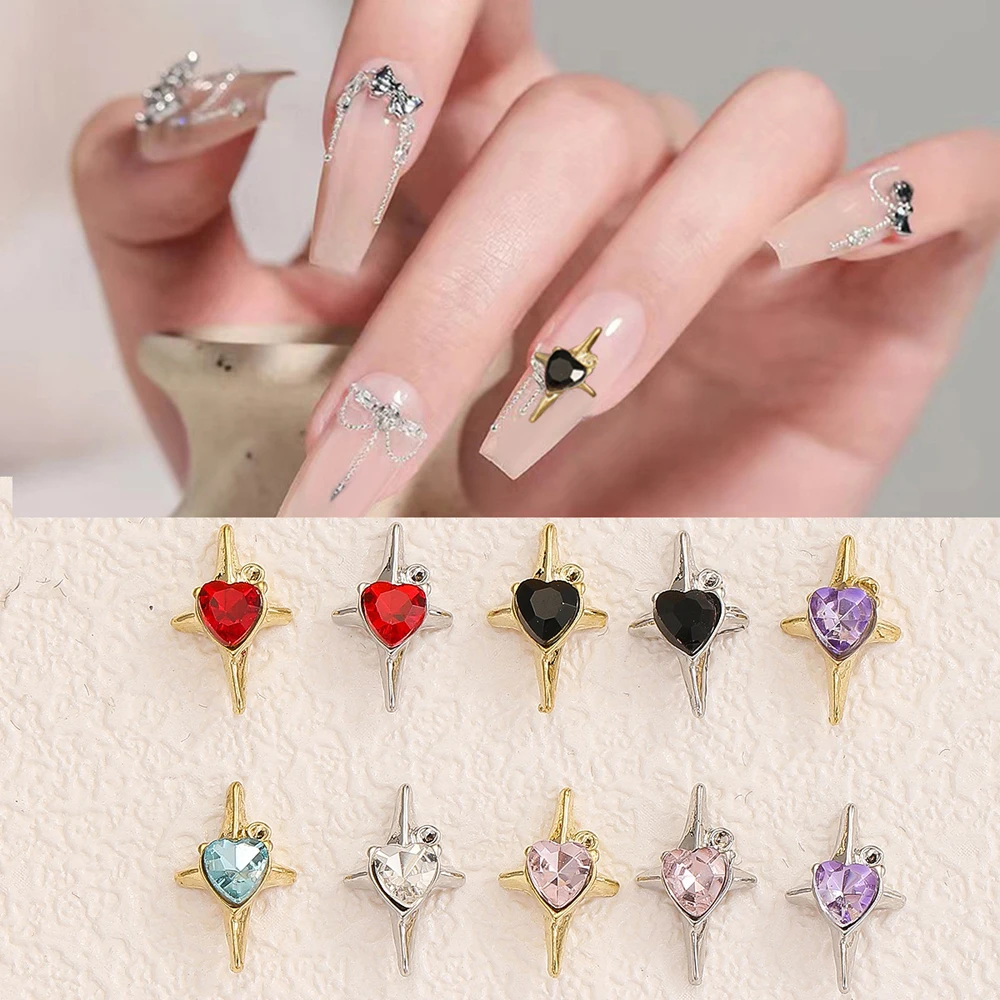 10pcs Alloy Star Crystal Nail Art Charm 3D Colorful Crystal Starlight Gem Nail Decoration DIY Gold/Silver Manicure Accessories